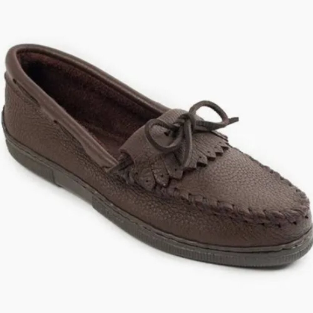 Minnetonka “Moosehide Kilty” in Chocolate Leather Moccasins